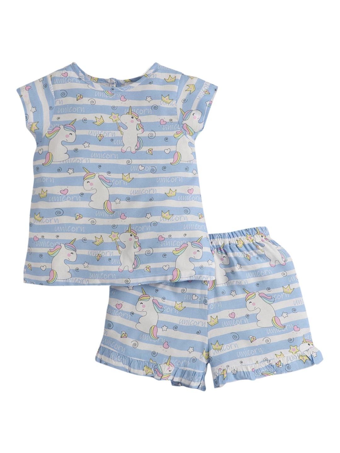 

Hopscotch Girls Blue & White Printed Night suit