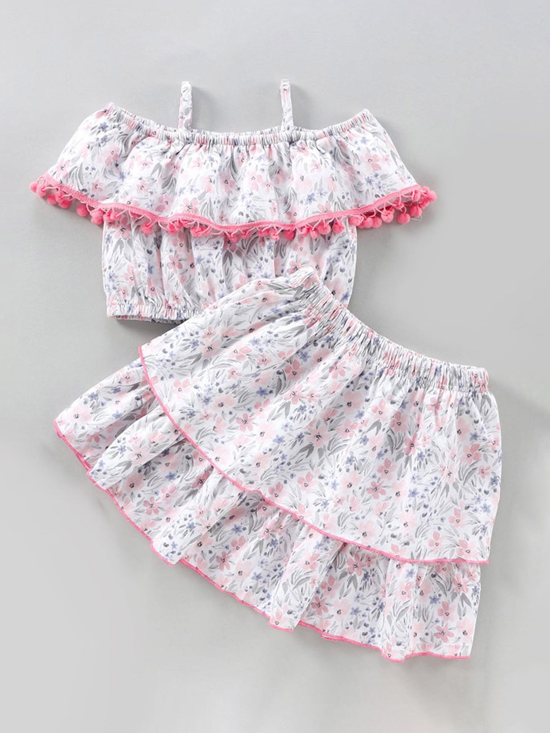 

Hopscotch Girls Pink & White Printed Cotton Blend Clothing Set