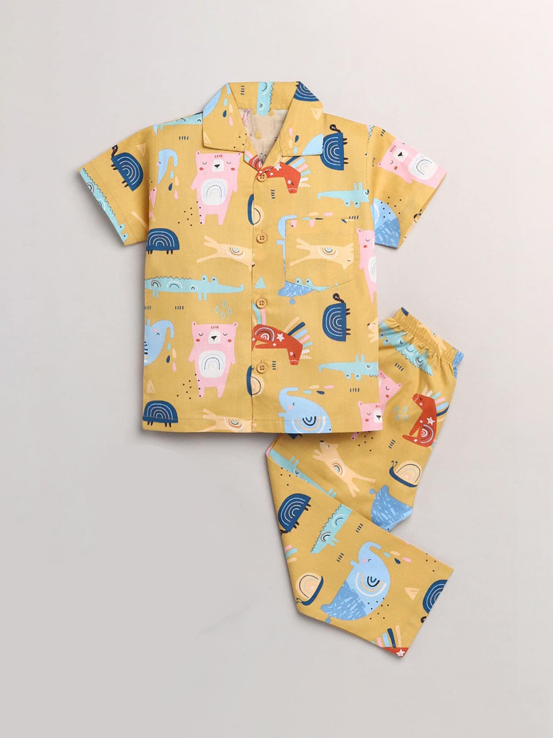 

Hopscotch Boys Yellow & Blue Printed Night suit