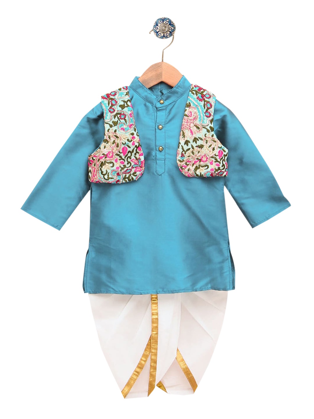 

Hopscotch Boys Blue Panelled Kurti with Patiala & With Dupatta