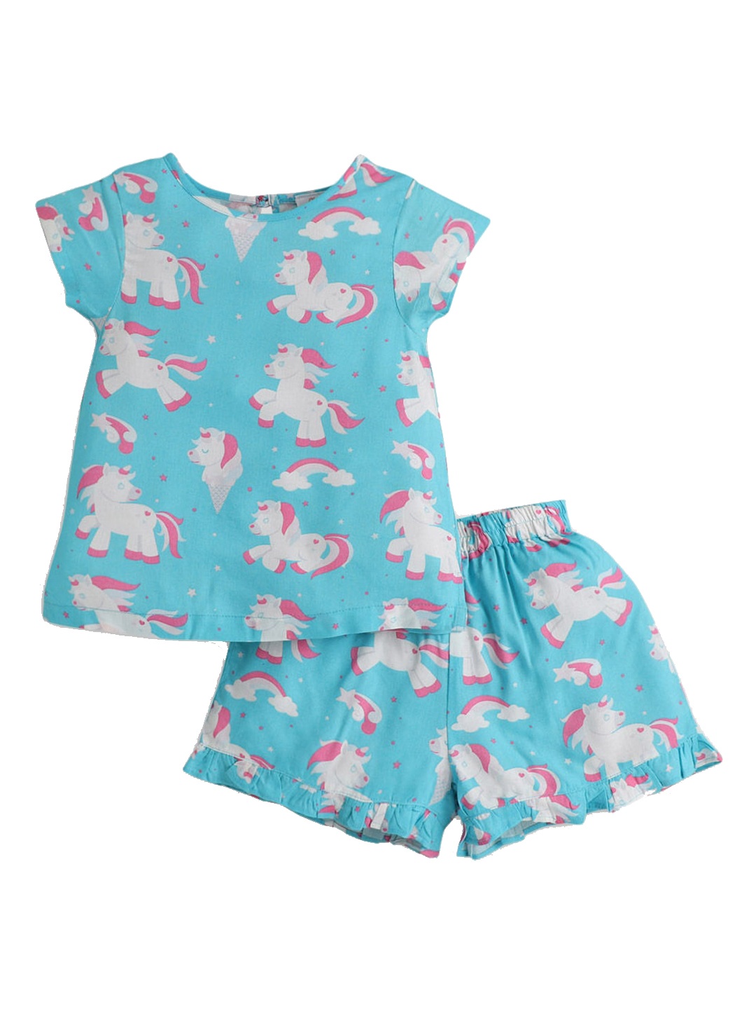 

Hopscotch Girls Blue & White Printed Night suit