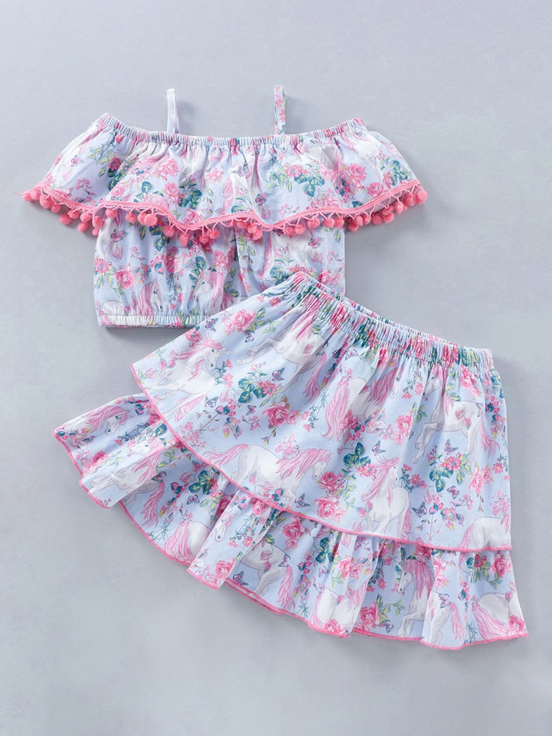 

Hopscotch Girls Pink & White Printed Top with Skirt