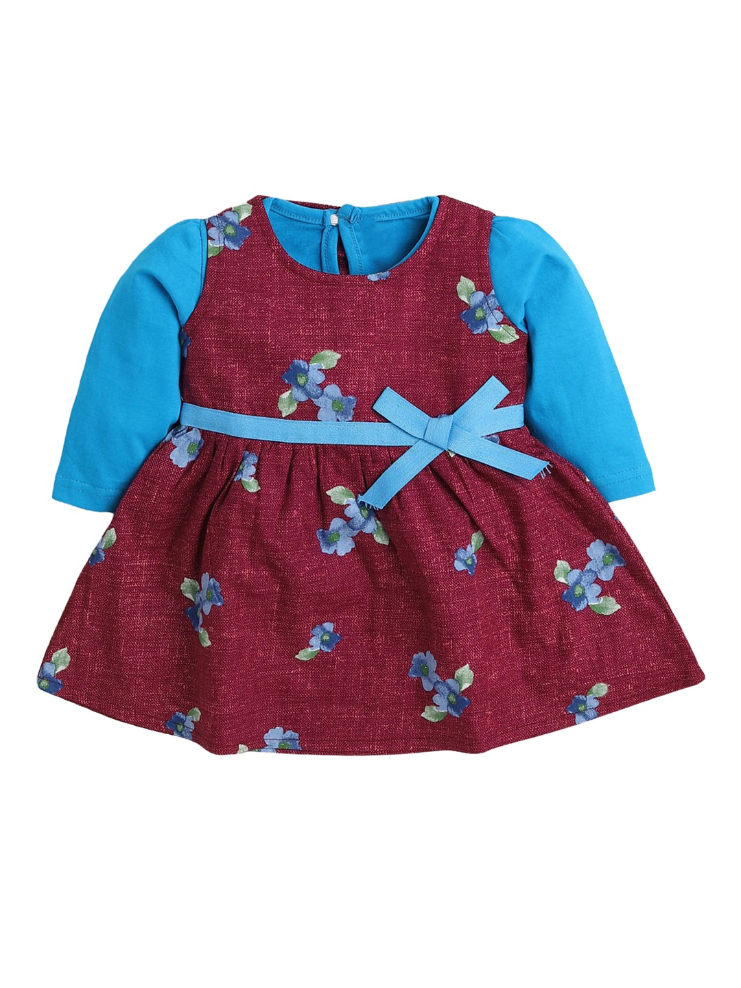 

Hopscotch Girls Red & Blue Pure Cotton T-shirt with Skirt