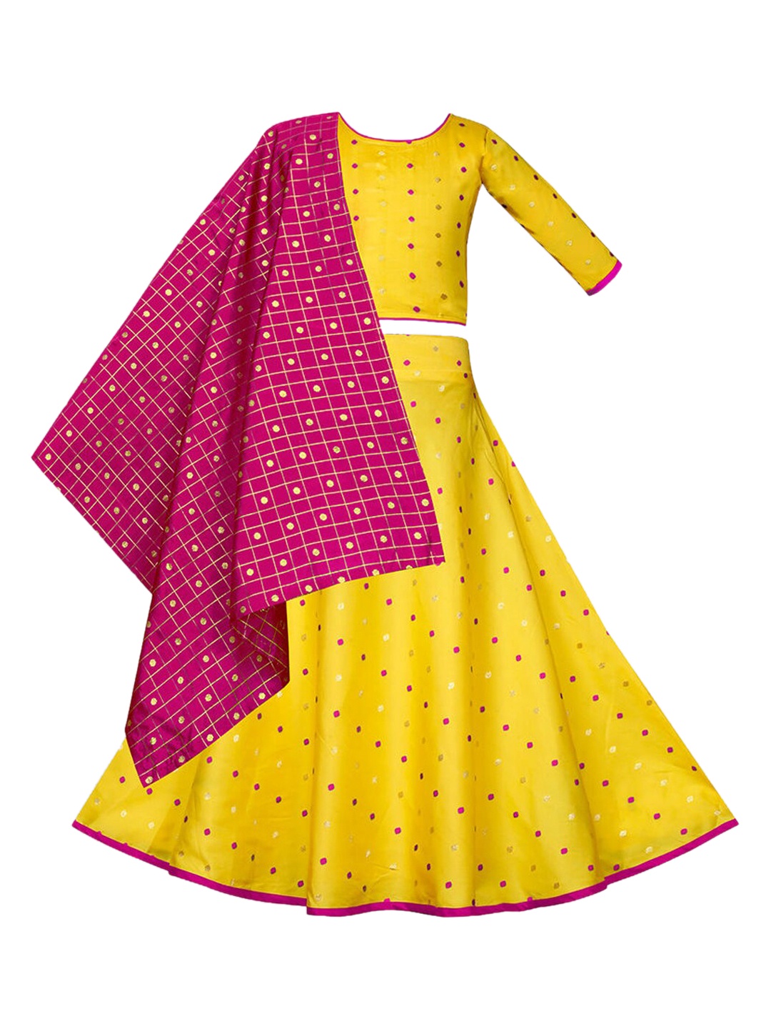 

Hopscotch Girls Pink Printed High Slit Pure Cotton Kurta with Skirt