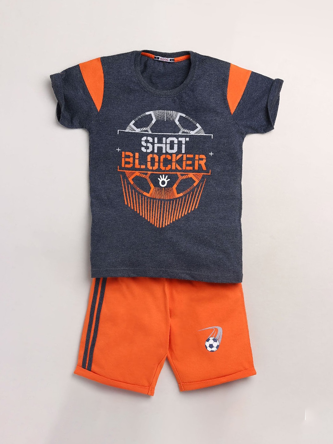 

Hopscotch Boys Blue & Orange Printed T-shirt with Shorts