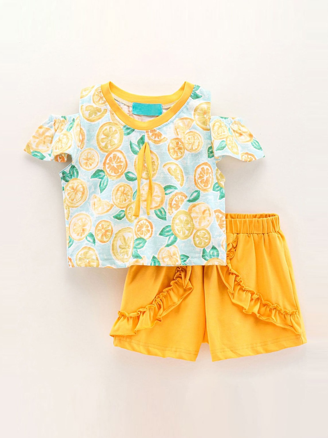 

Hopscotch Girls Yellow & Blue Printed Top with Shorts
