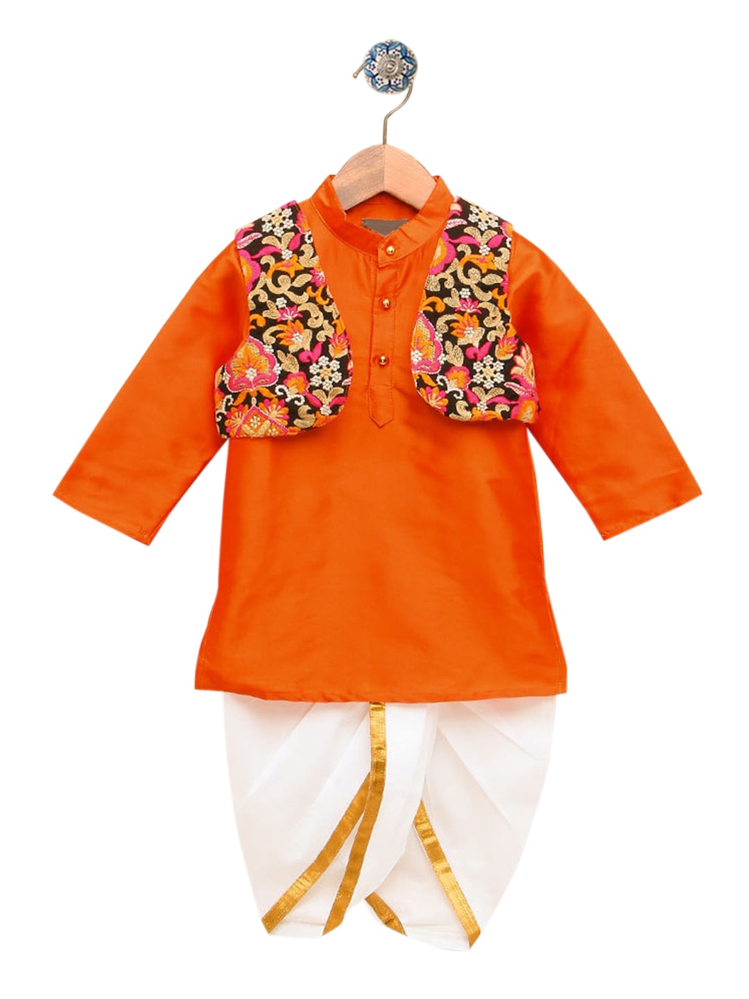 

Hopscotch Boys Orange Angrakha Kurta with Pyjamas
