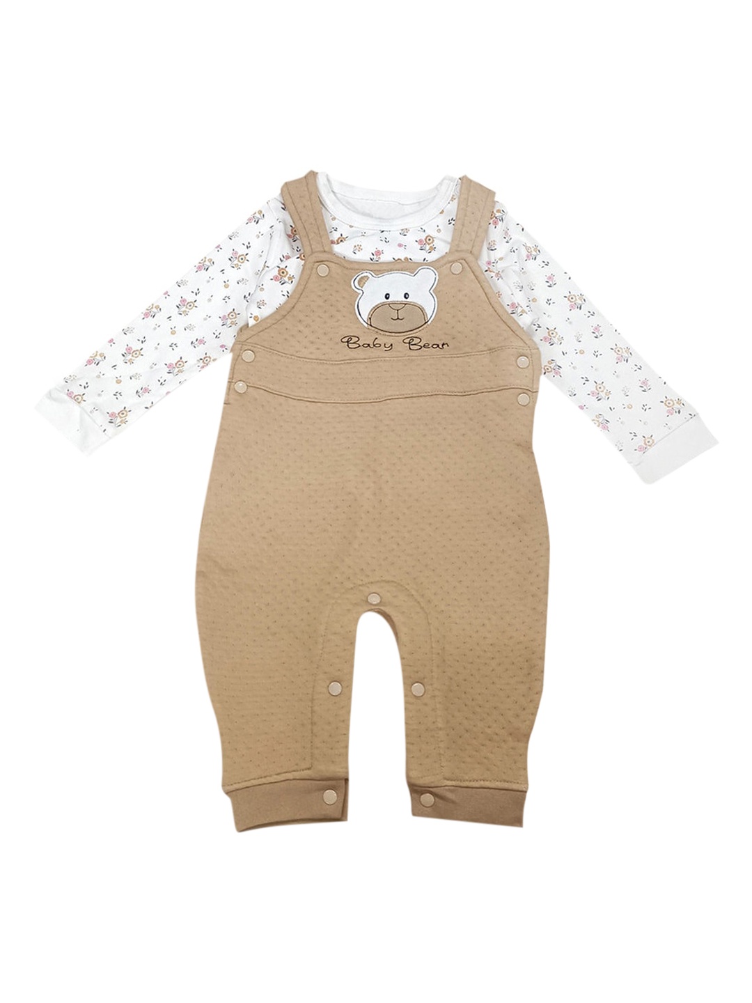 

Hopscotch Girls Beige & White Printed T-shirt with Trousers