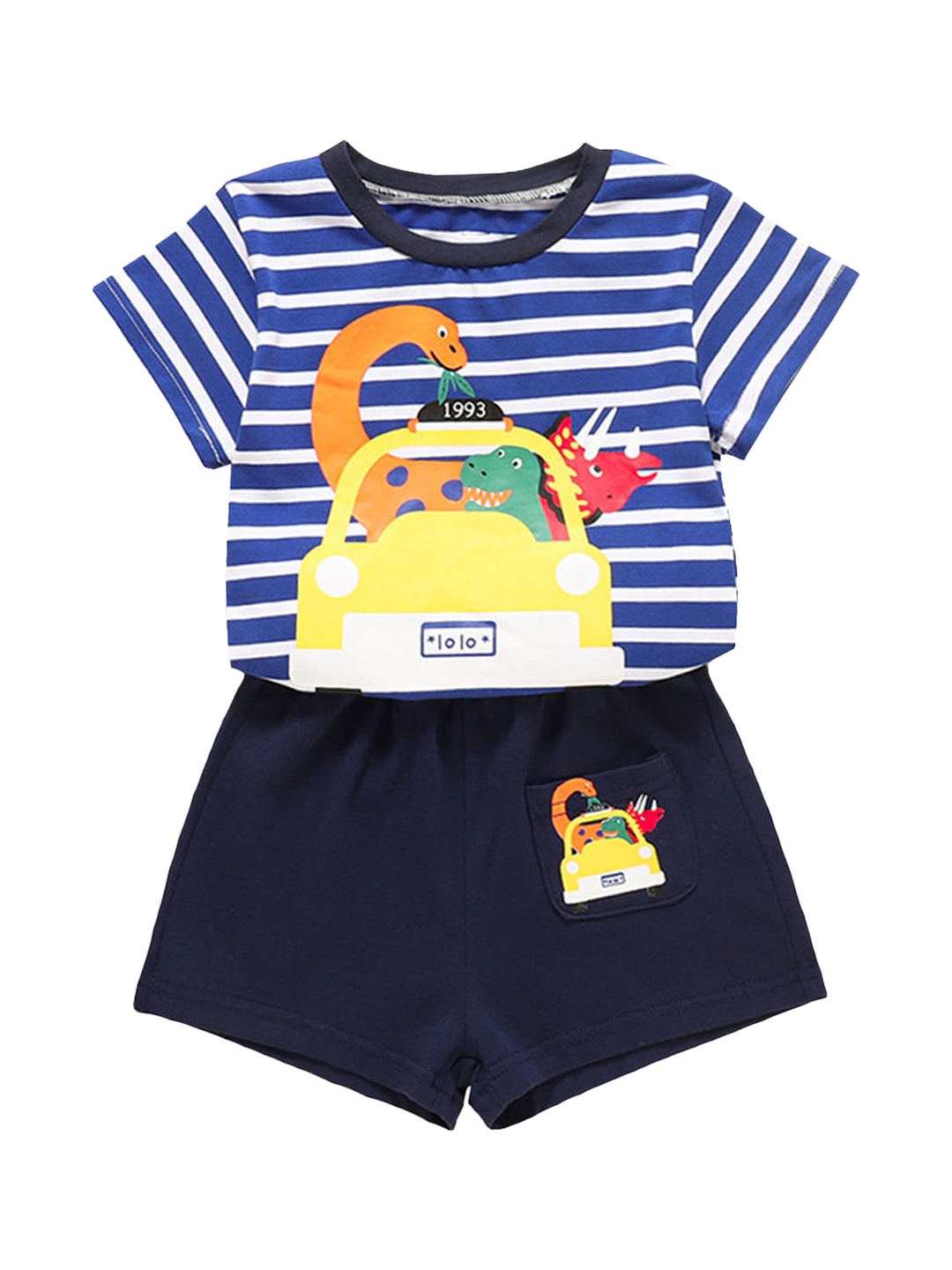 

Hopscotch Boys Blue & White Striped T-shirt with Shorts