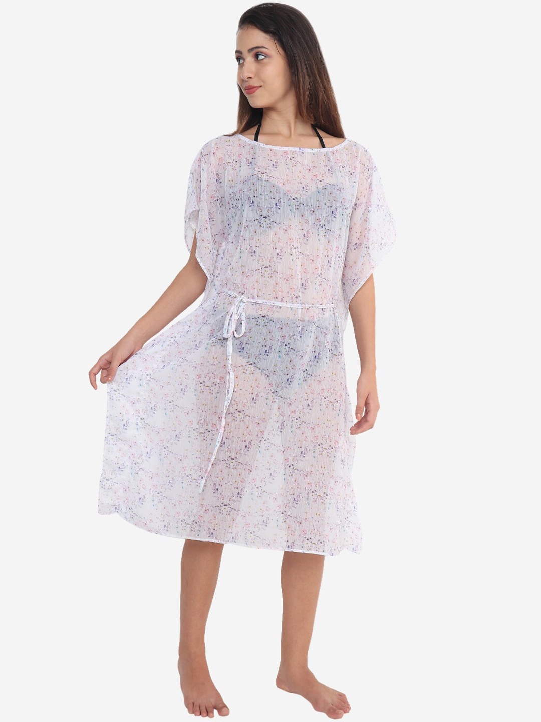 

Beau Design Women Pink Printed Swimwear Cover Up Kaftan Dress