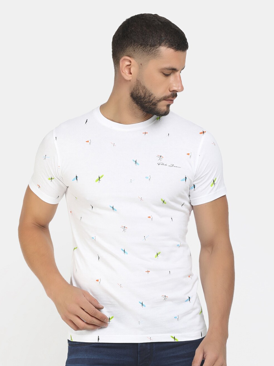 

V-Mart Men White Printed T-shirt