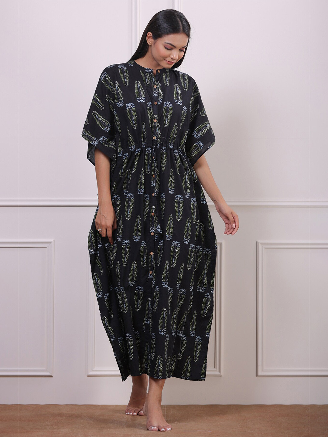 

JISORA Black Printed Maxi Nightdress