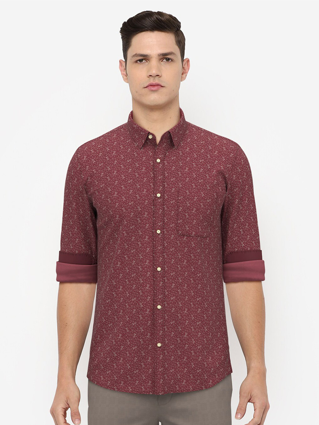 

Peter England Casuals Men Maroon Slim Fit Printed Casual Shirt
