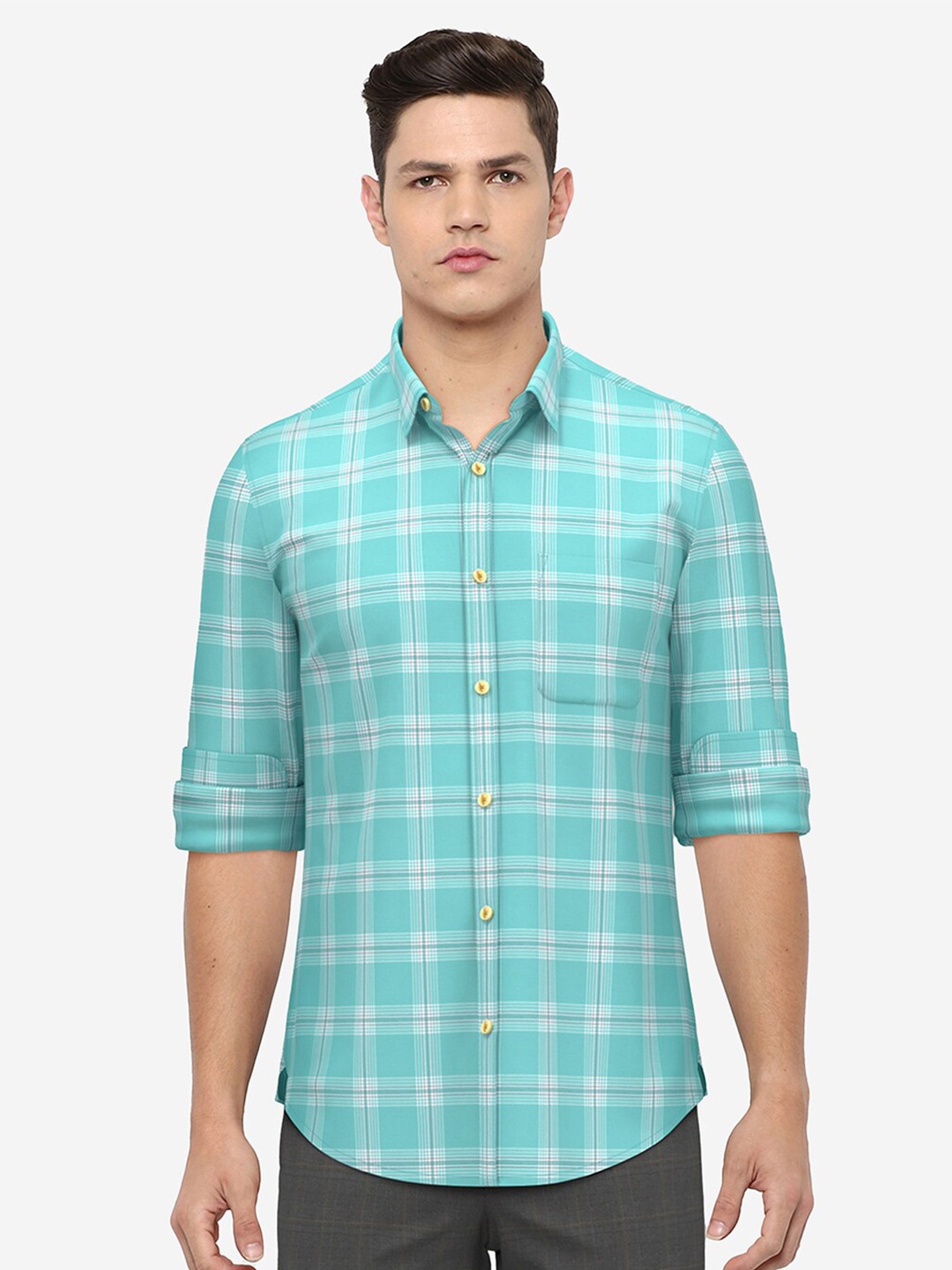 

Peter England Casuals Men Green Slim Fit Checked Casual Shirt