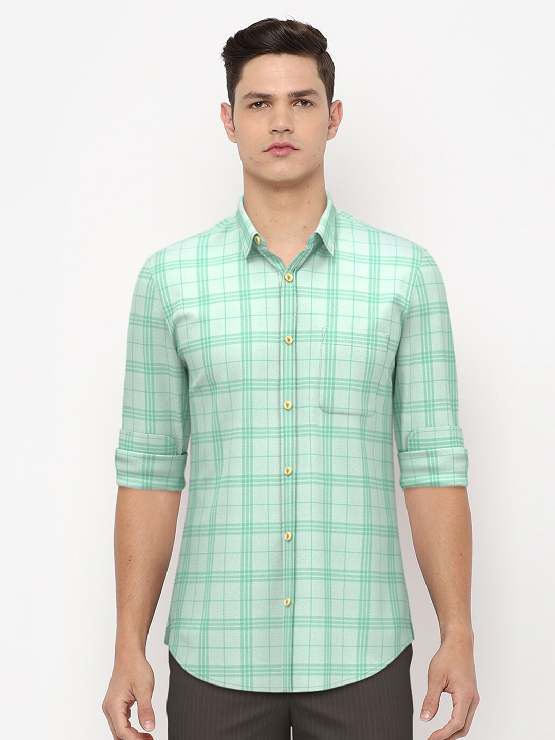 

Peter England Casuals Men Green Slim Fit Checked Casual Shirt