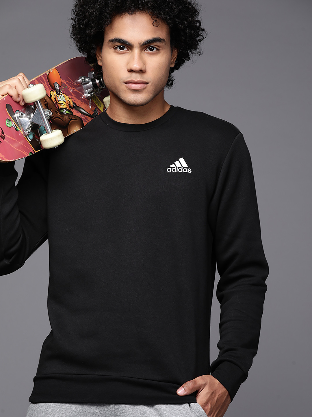 

ADIDAS Men Black Round Neck Sweatshirt