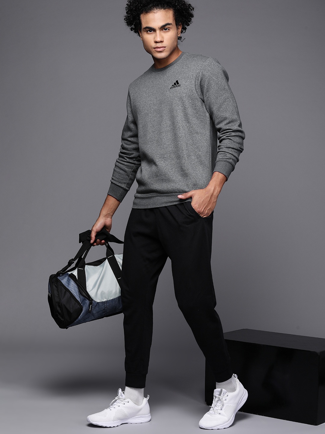 

ADIDAS Men Charcoal Grey Embroidered FEELCOZY Sweatshirt