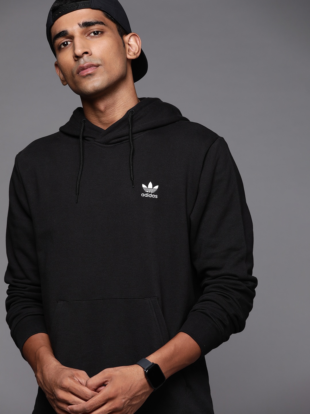 

ADIDAS Originals Men Black Pure Cotton Printed Hooded Sweatshirt