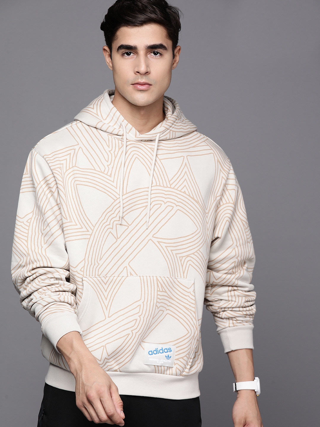 

ADIDAS Originals Men Beige Sustainable Original Athletic Club Allover Print Hoodie