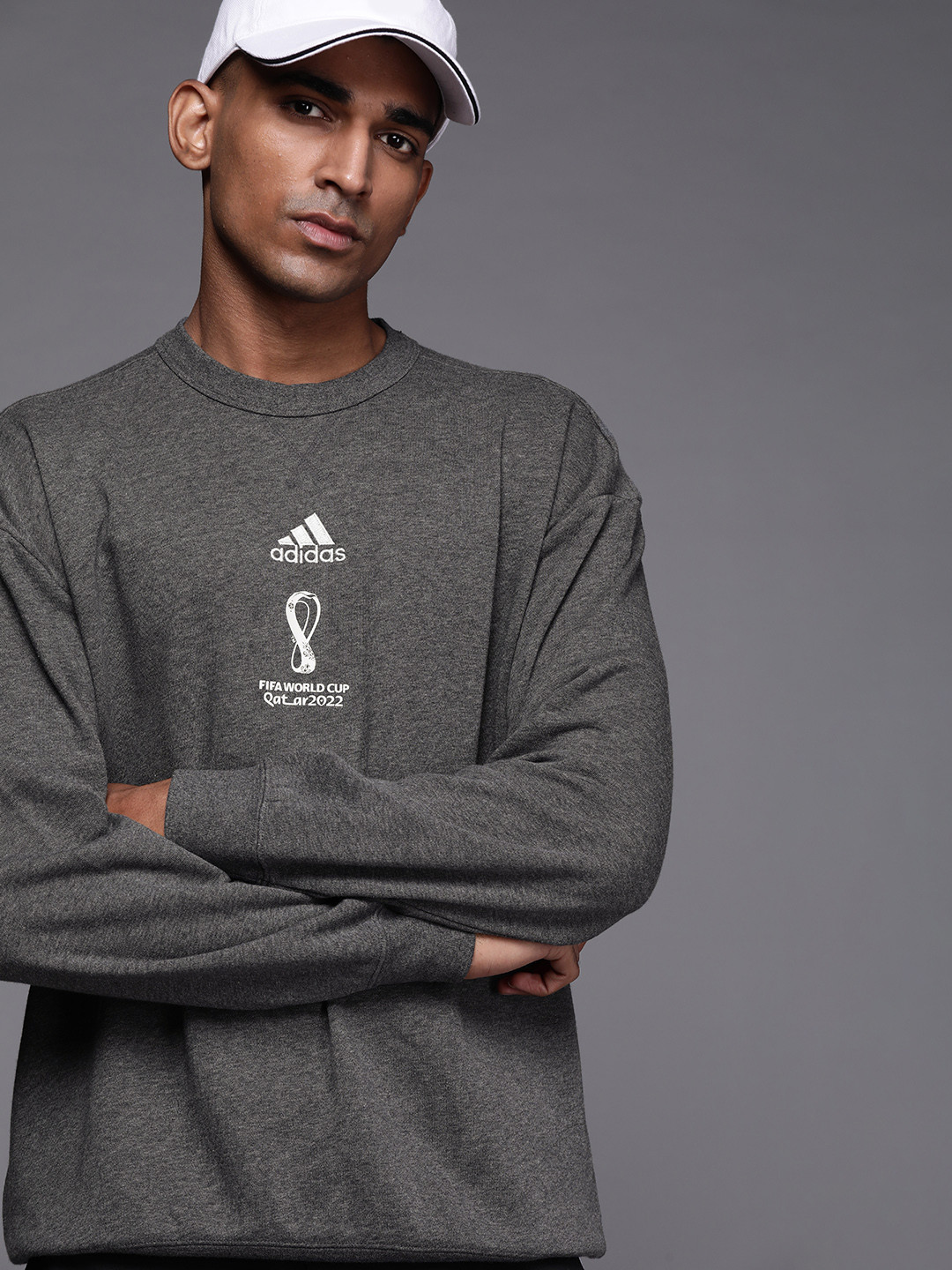 

ADIDAS Men OE CR FIFA World Cup 2022 Official Emblem Printed Football Sweatshirt, Charcoal