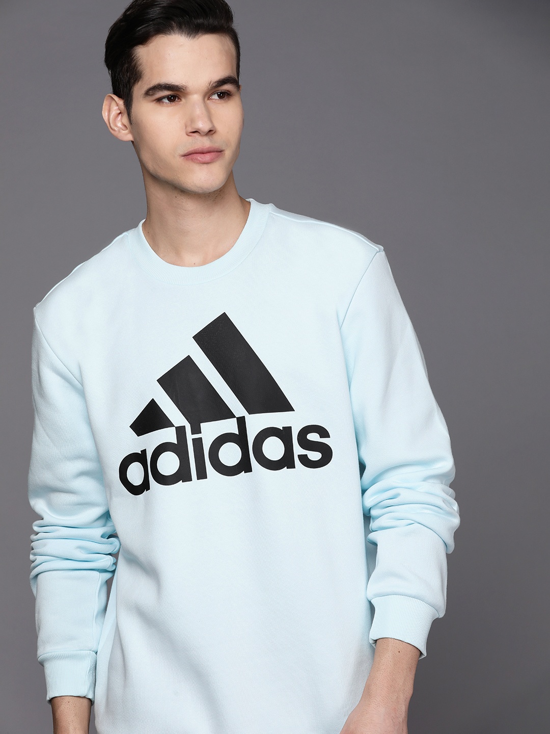 

ADIDAS Men Blue & Black Brand Logo Printed Sweatshirt