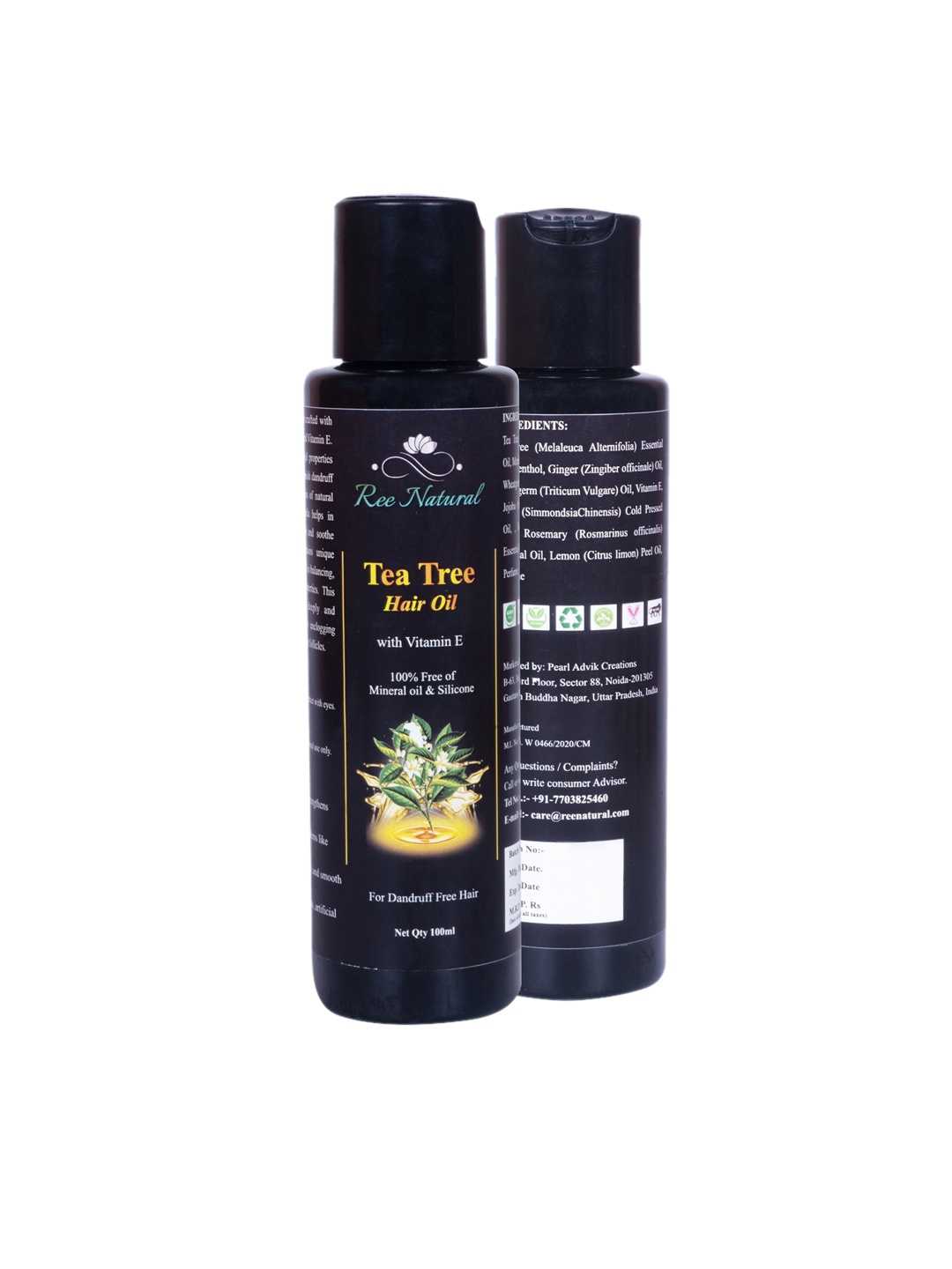 

Ree Natural Tea Tree Hair Oil with Vitamin E - 100 ml, Black