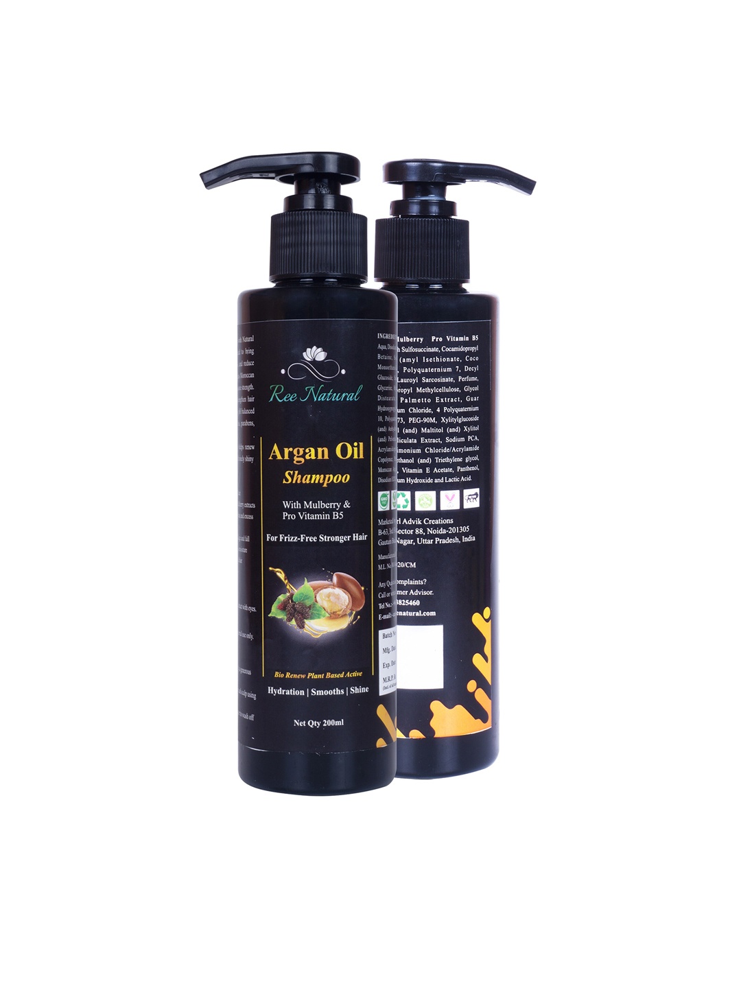 

Ree Natural Argan Oil Shampoo with Mulberry & Vitamin B5 - 200 ml, Black