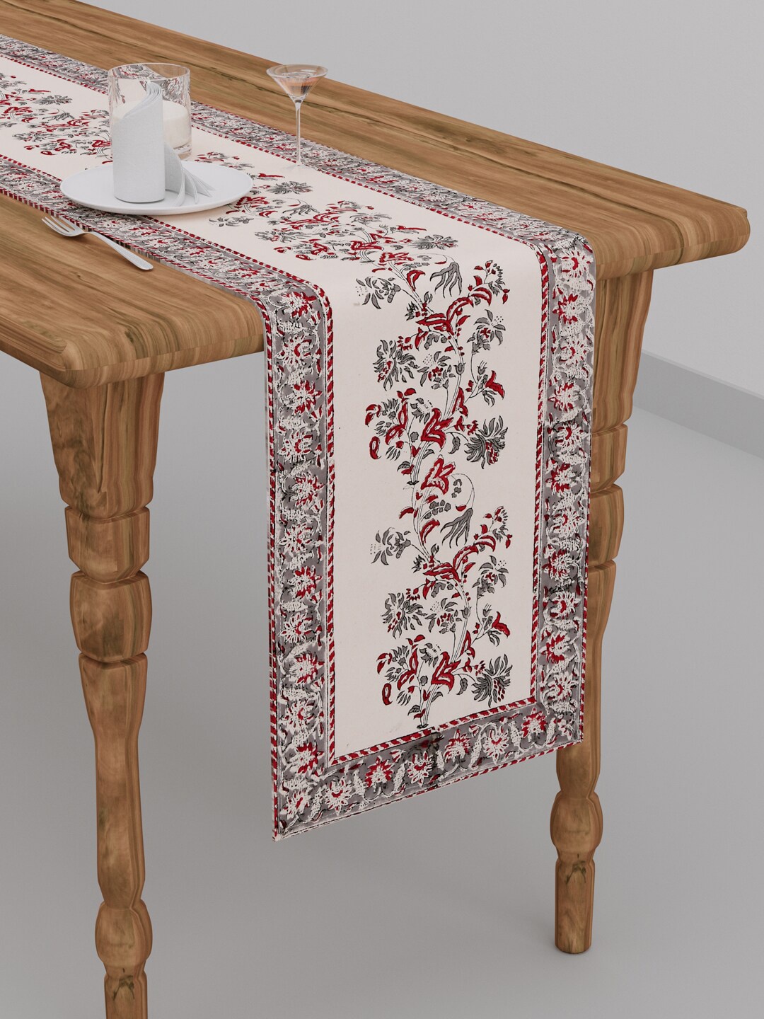 

Clasiko Beige Block Printed Cotton Table Runners