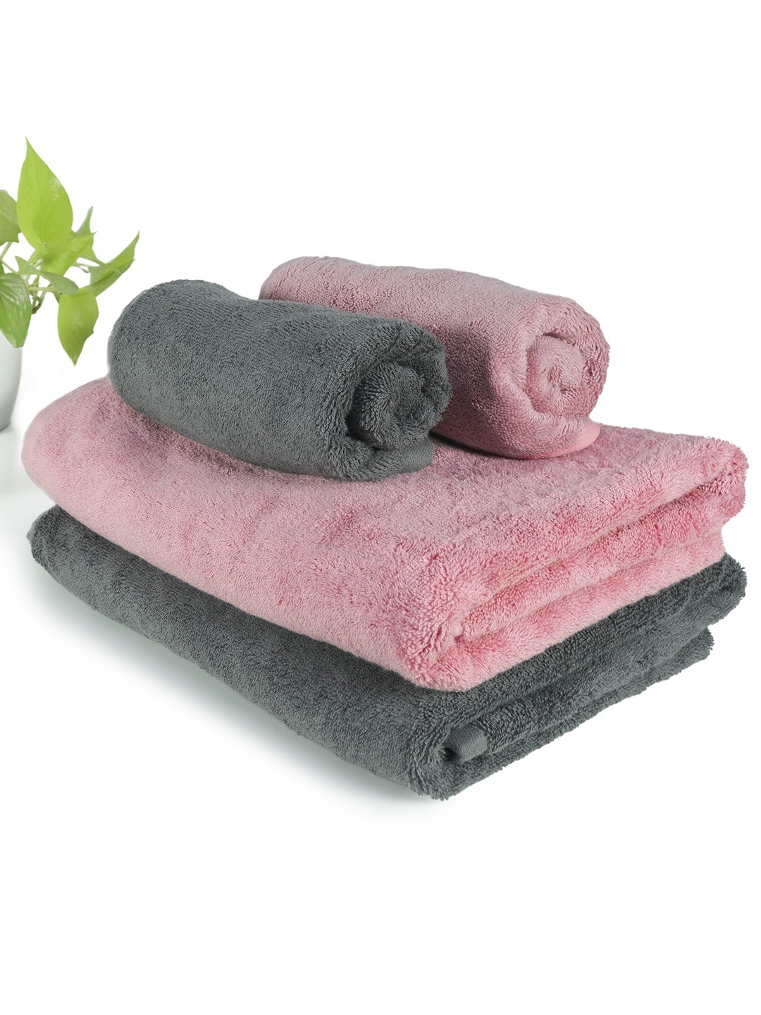 

HEELIUM Pack of 4 Bamboo Super Soft & Quick Absorbent 2 Bath & 2 Hand 600 GSM Towel Set, Peach