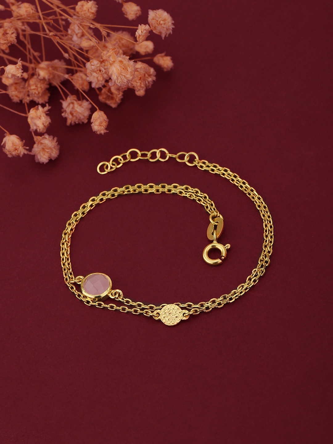 

Carlton London Women Pink Gold-Plated Cubic Zirconia Charm Bracelet