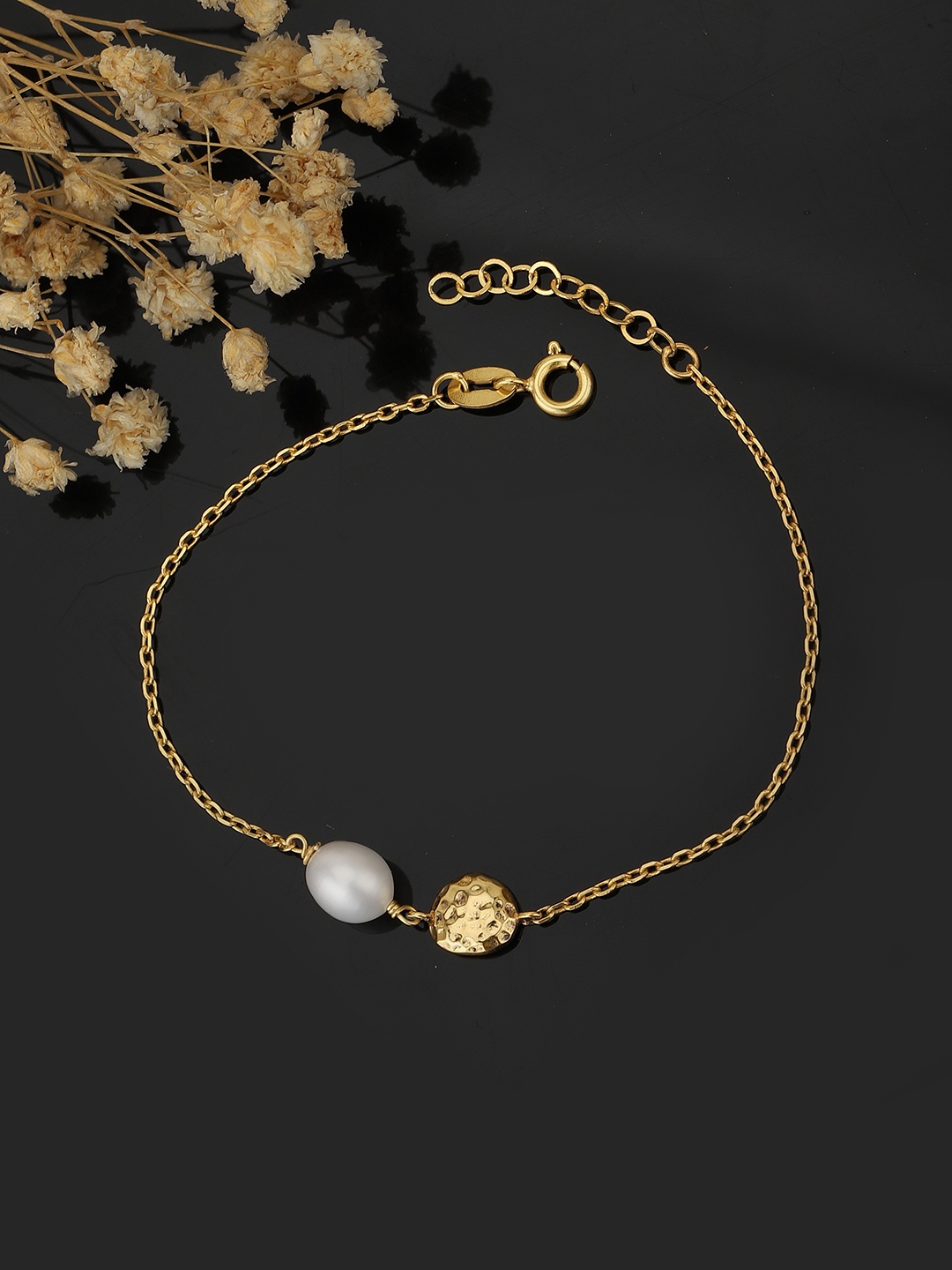 

Carlton London Women White Gold-Plated Beaded Charm Bracelet