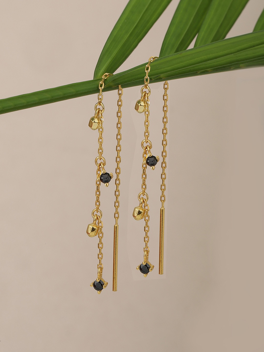 

Carlton London Black Gold-Plated Contemporary Drop Earrings