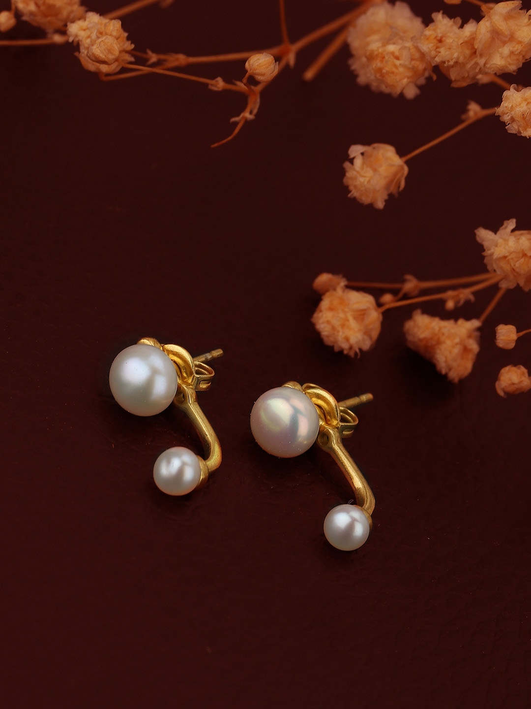 

Carlton London Gold-Toned & White Contemporary Studs Earrings