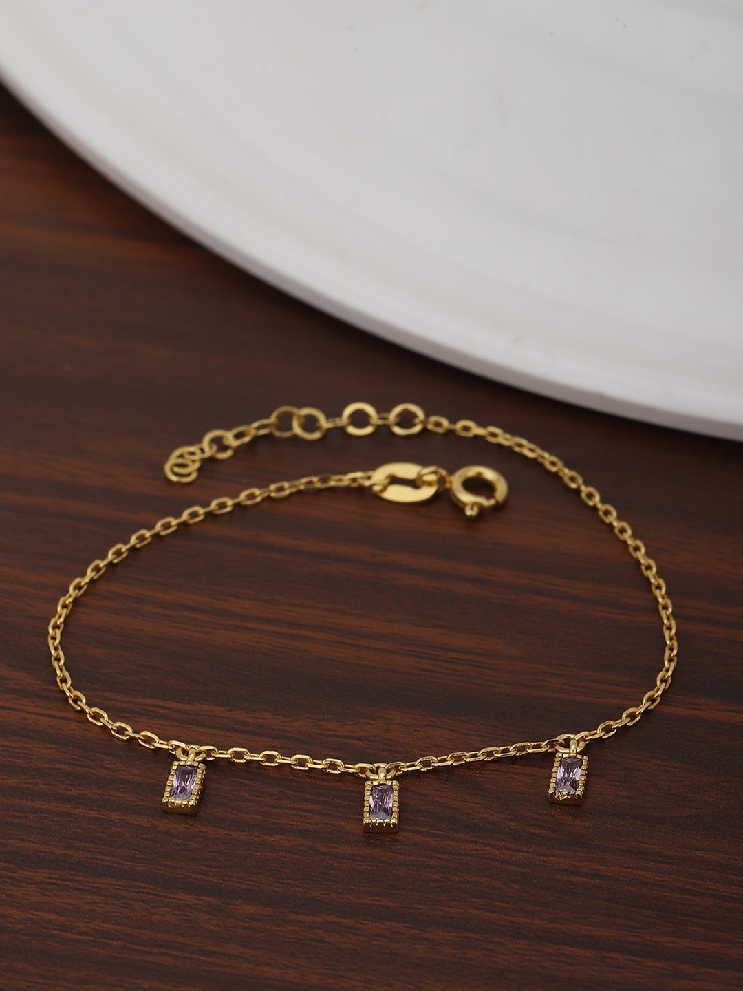 

Carlton London Women Purple Gold-Plated Cubic Zirconia Charm Bracelet