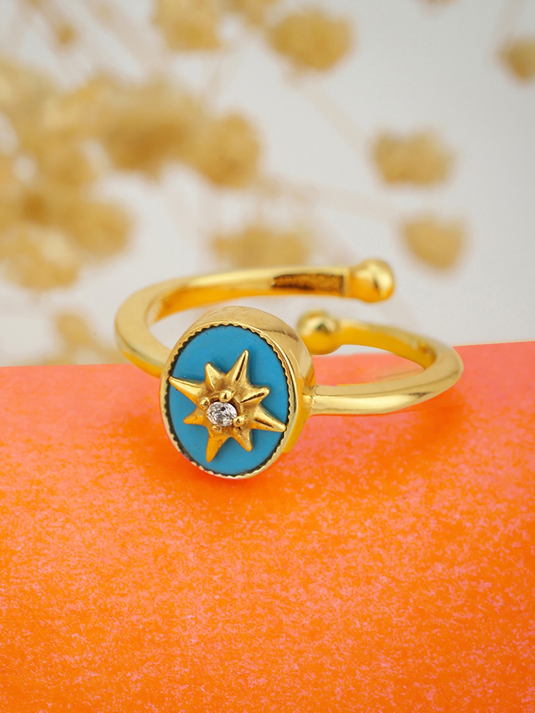 

Carlton London Turquoise Blue Gold-Plated Beaded Adjustable Ring