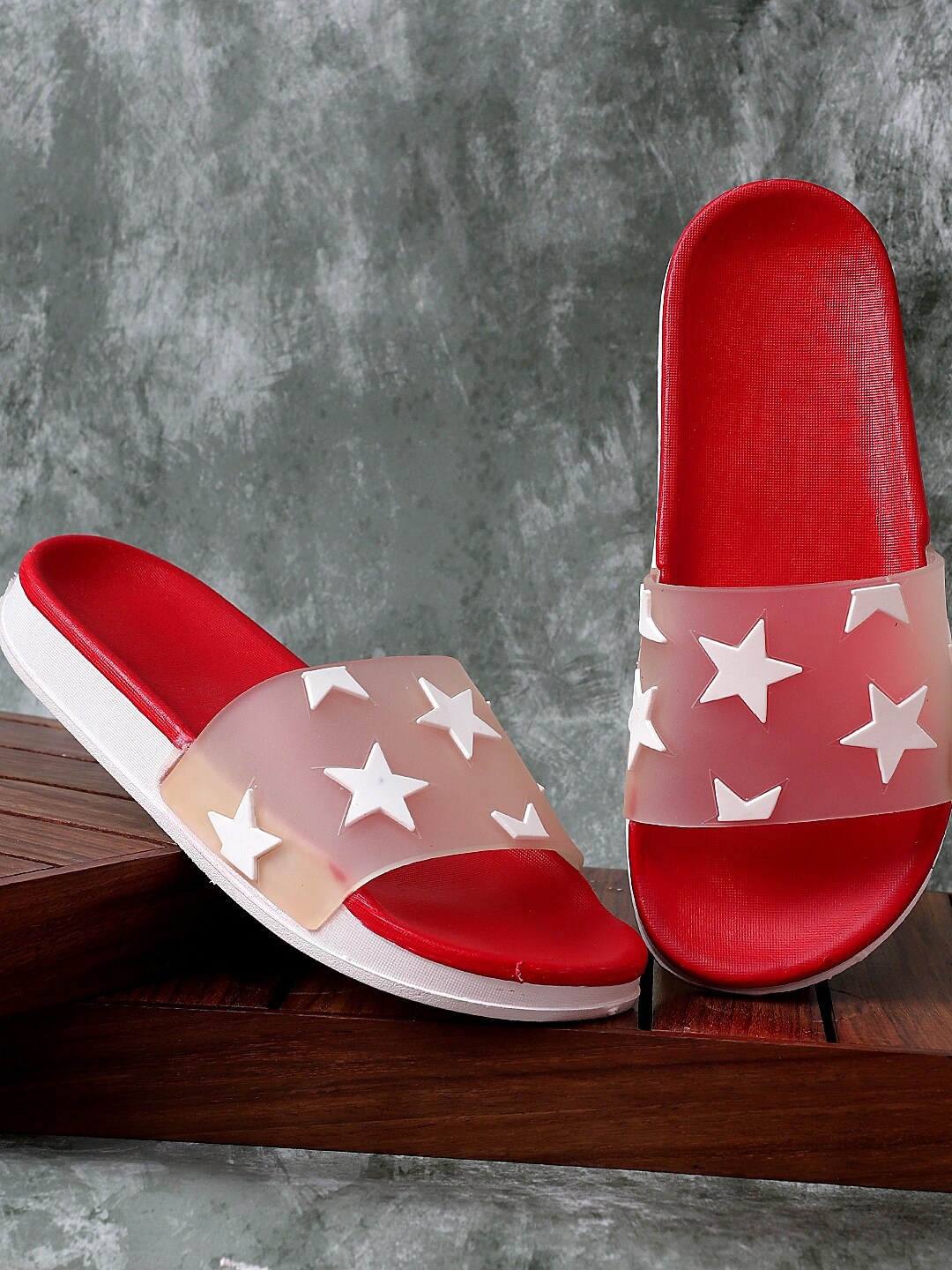 

Pampy Angel Women Red & White Printed Rubber Sliders