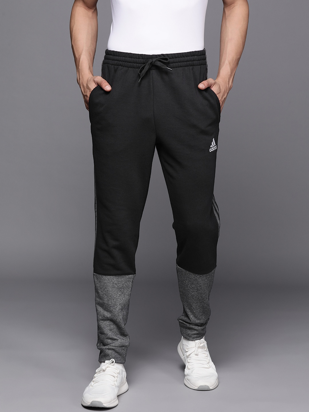 

ADIDAS Men Black & Grey Melange Colourblocked Joggers