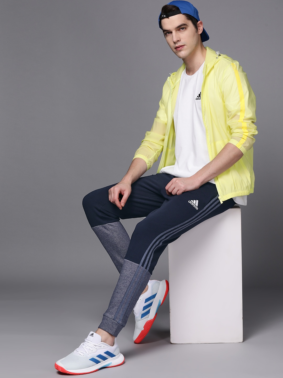 

ADIDAS Men Navy Blue Melange Effect Colourblocked Joggers