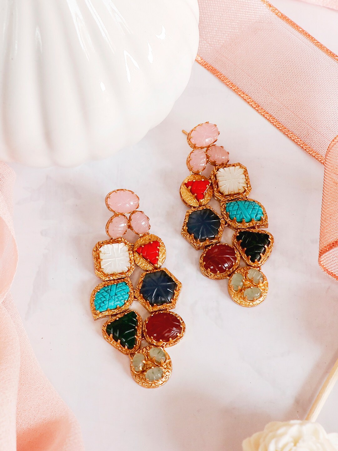 

Ishhaara Multicoloured Leaf Shaped Hoop Earrings, Multi