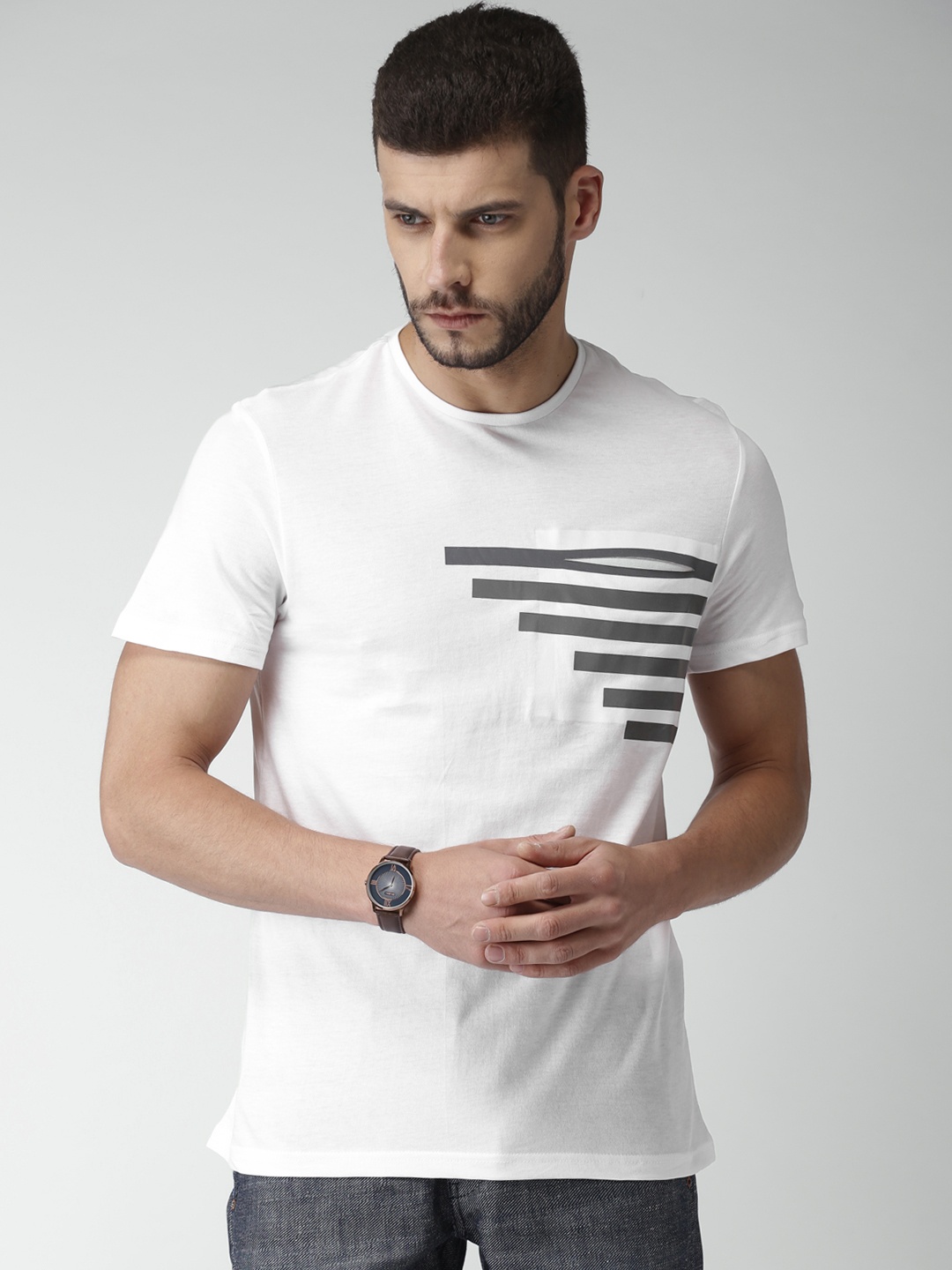 

Celio Men White Solid Pure Cotton T-shirt