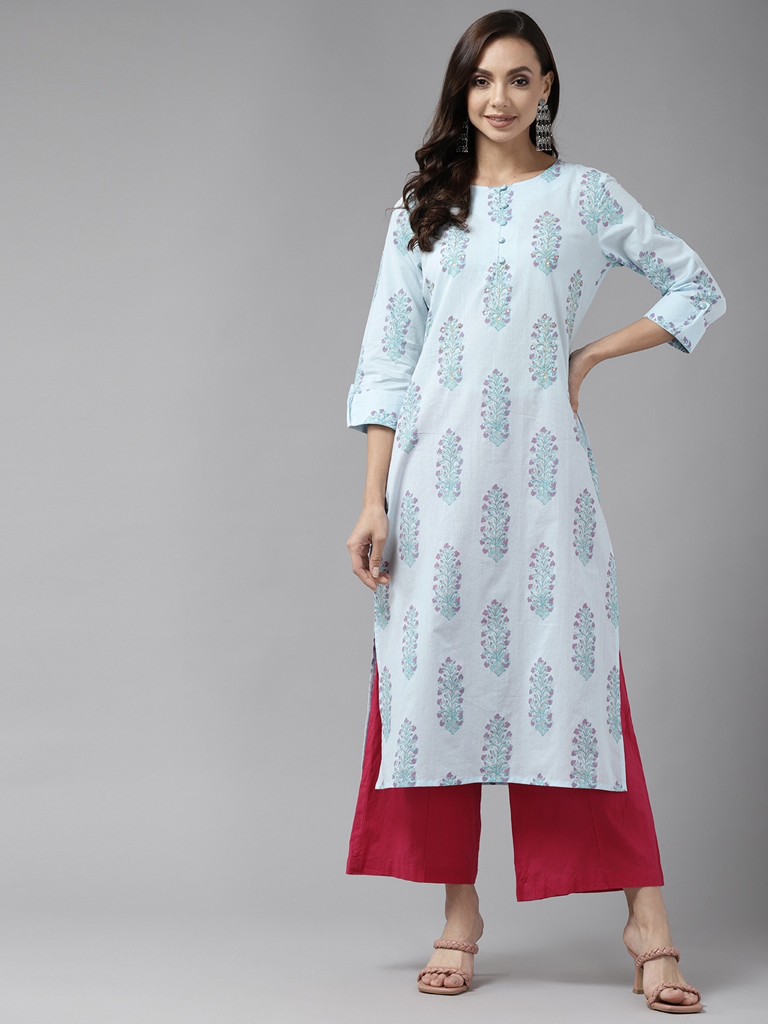 

Amirah s Women Blue Ethnic Motifs Pure Cotton Straight Kurta