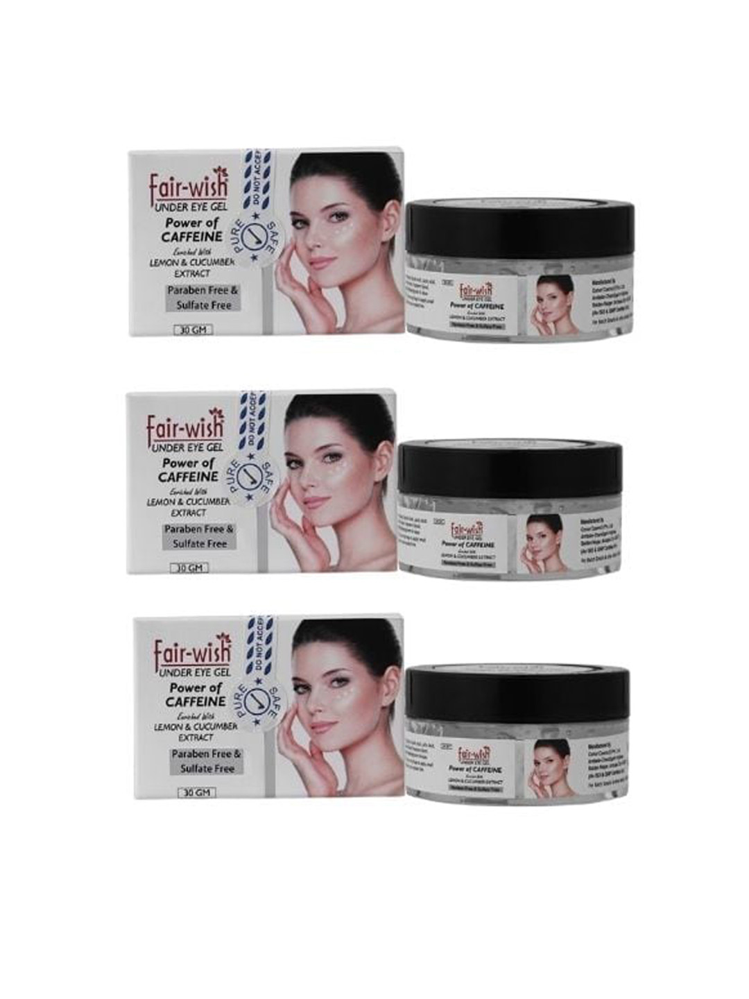 

Fair Wish Set of 3 Power of Caffeine Under Eye Gel with Lemon & Cucumber - 30 g Each, White
