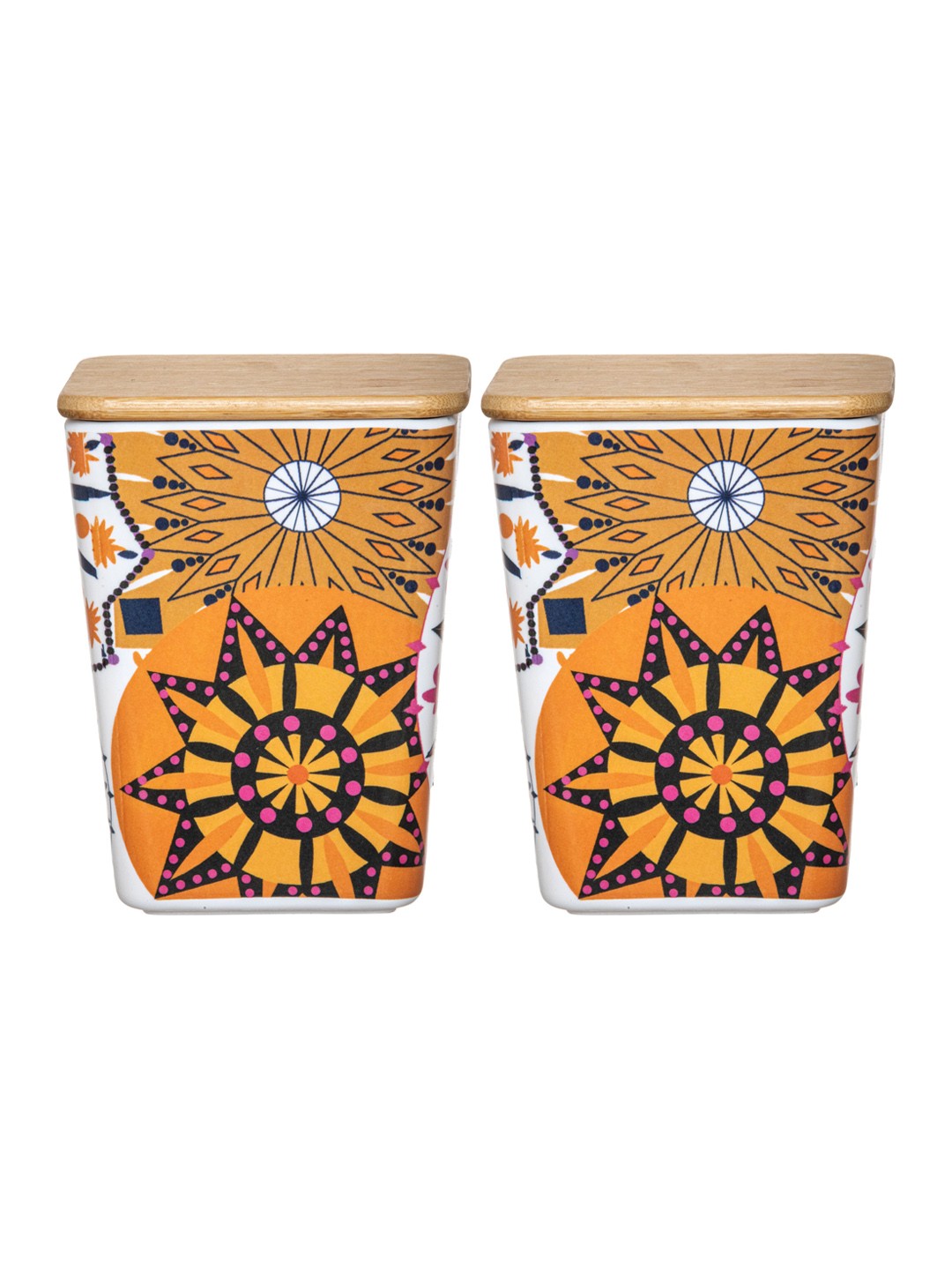

Stehlen Set Of 2 Multi-Colored Canister With Wooden Lid