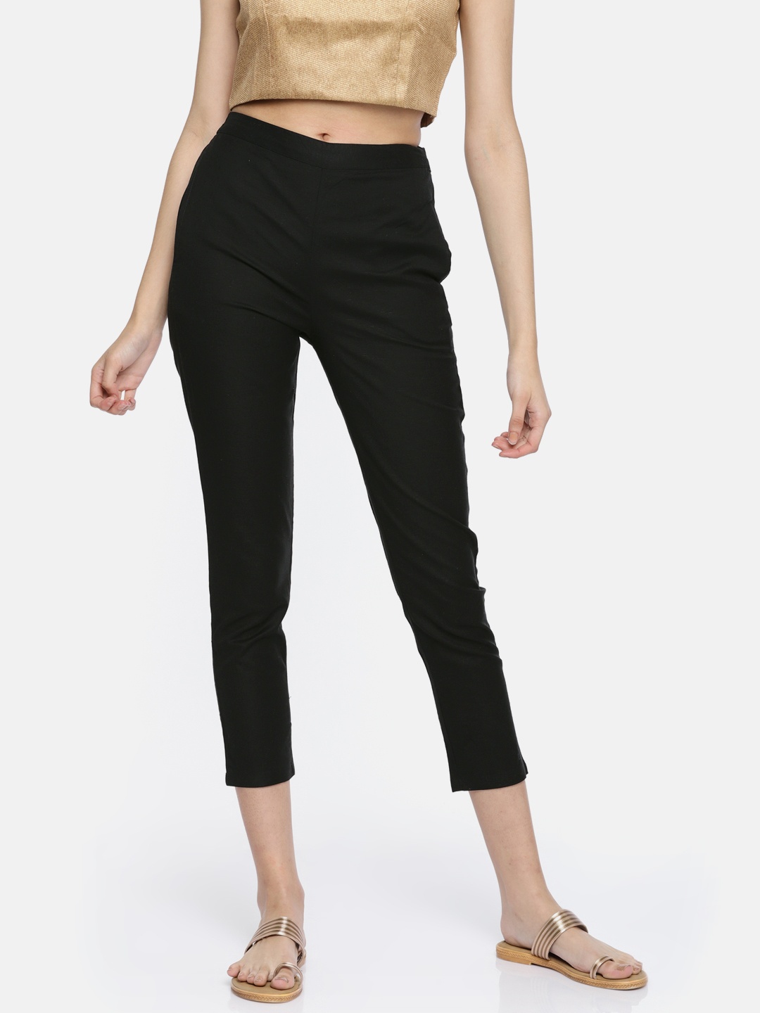 

Global Desi Women Black Regular Fit Solid Trousers