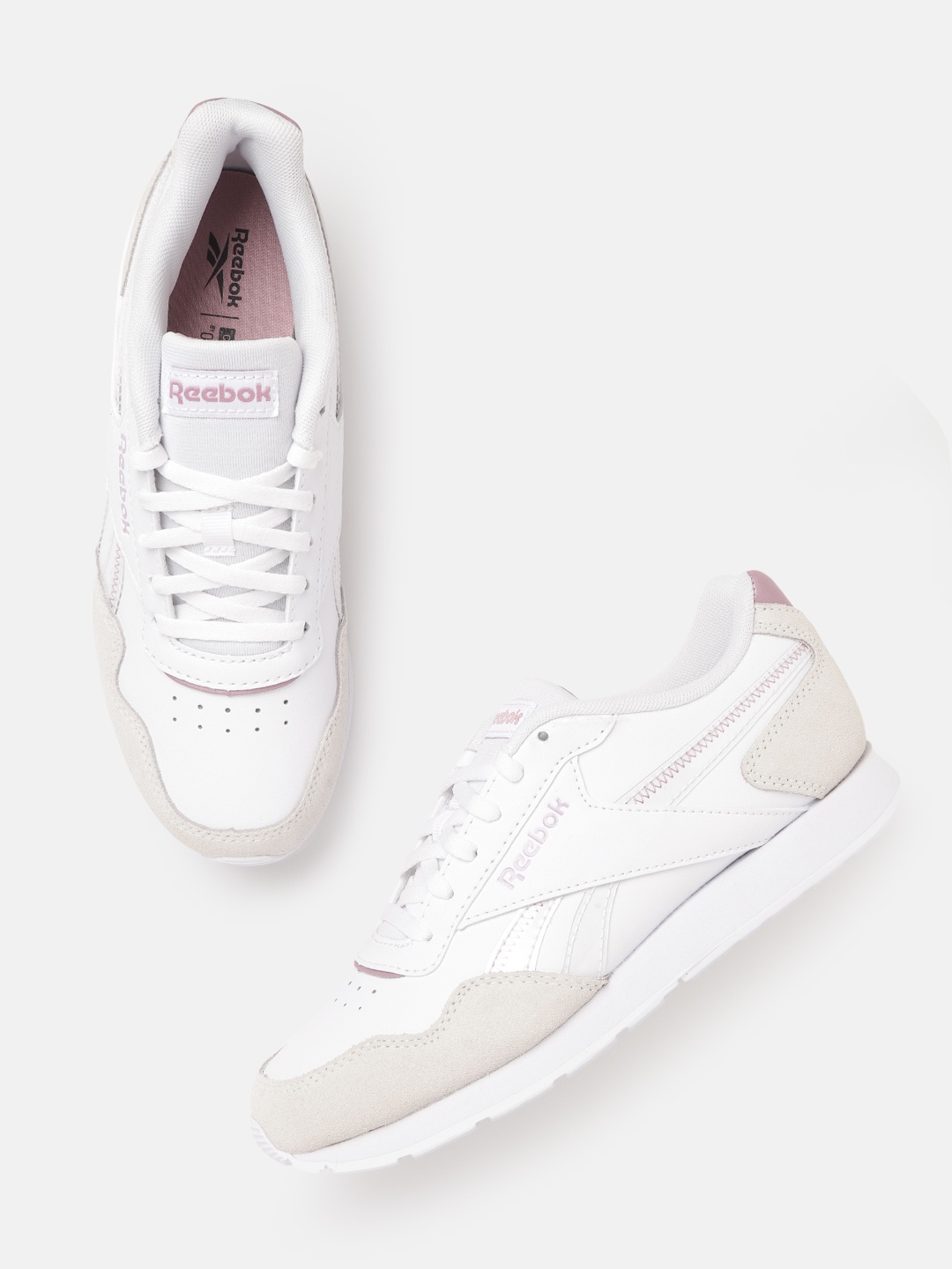 

Reebok Classic Women White & Grey Perforated Royal Glide Leather Sneakers Excluding Trims