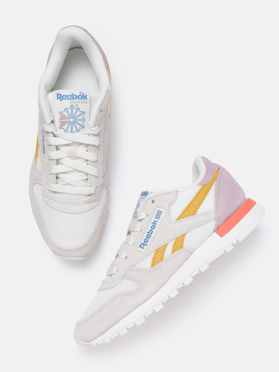 

Reebok Classic Women White & Beige Colourblocked Woven Design Leather Sneakers