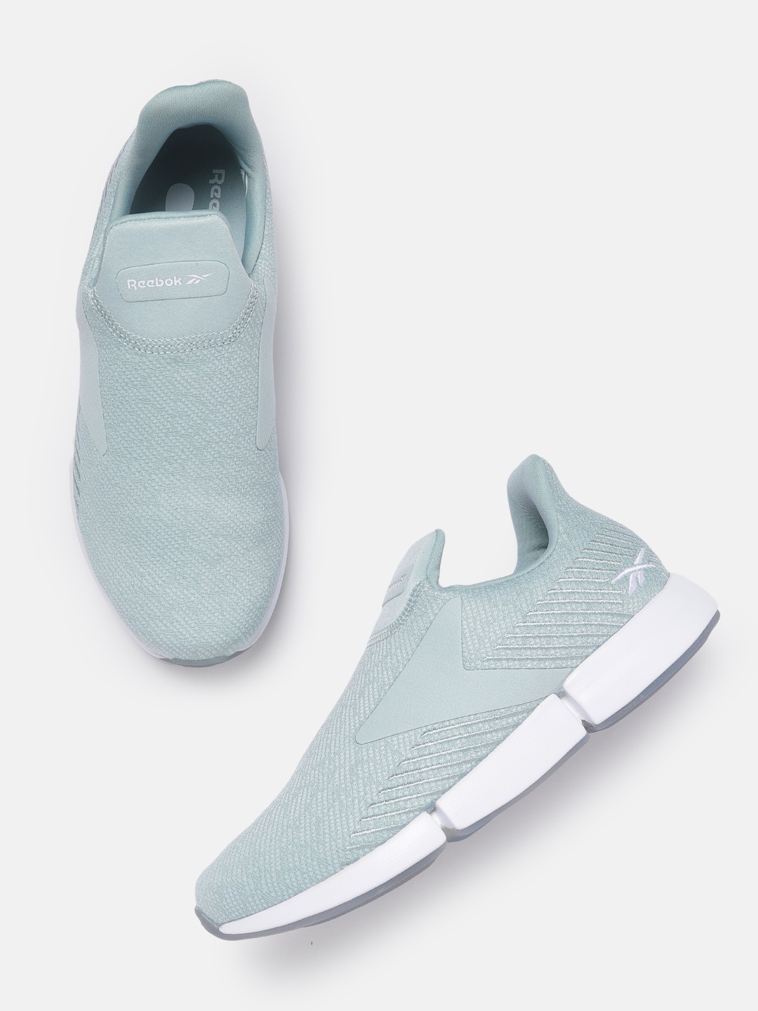 

Reebok Women Green Woven Design Daily Fit DMX Slip On Walking Sneakers