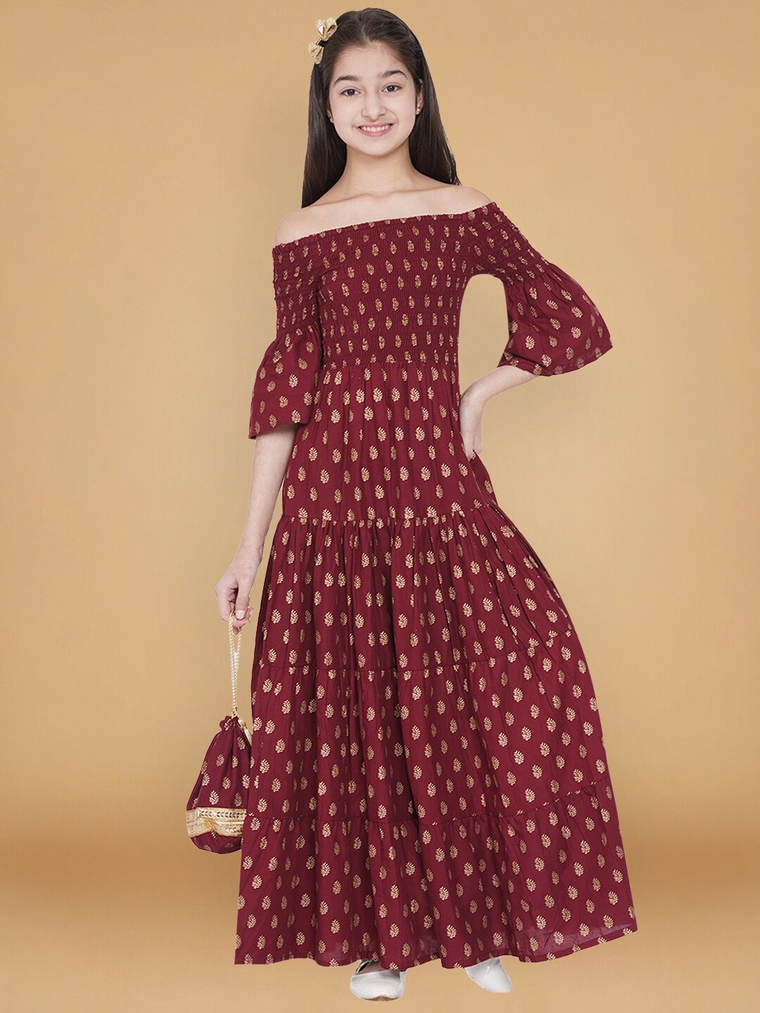 

titliyan Maroon Off-Shoulder Maxi Dress