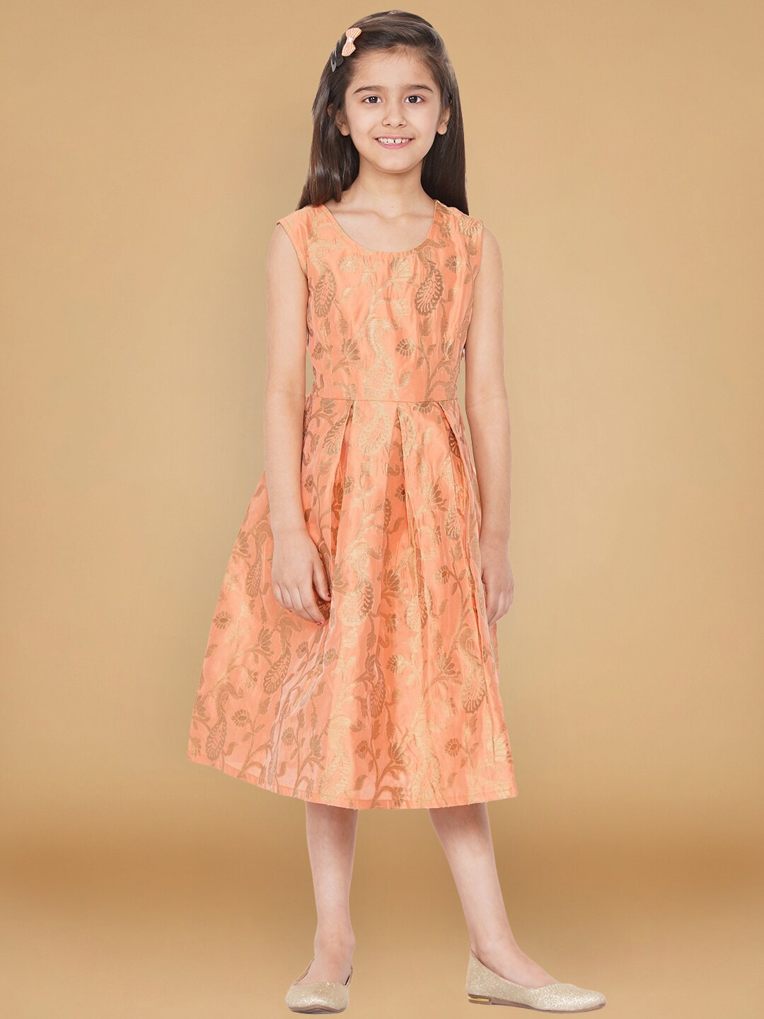 

titliyan Peach-Coloured Satin Midi Dress