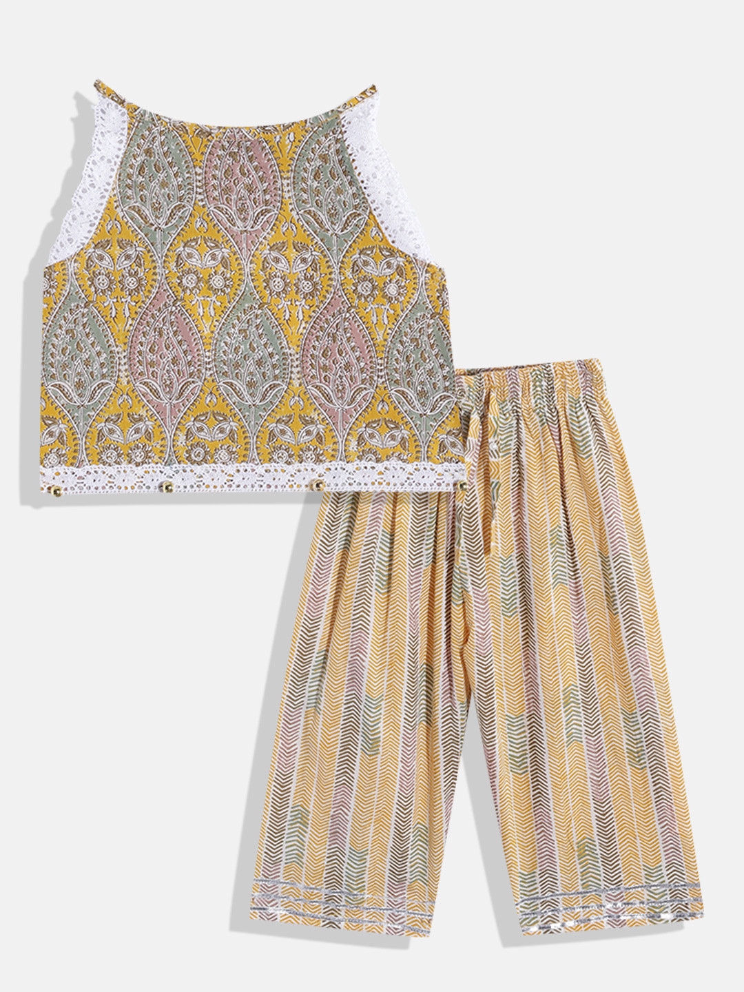 

Readiprint Fashions Girls Mustard Yellow & Green Printed Pure Cotton Top with Trousers
